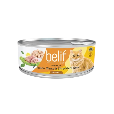 Belif מעדן עוף טחון וטונה ברוטב 80 גרם לחתול Belif מעדן עוף טחון וטונה ברוטב 80 גרם לחתול