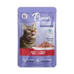 Plaisir פאוץ׳ לחתול בטעם בקר והודו 100 גרם