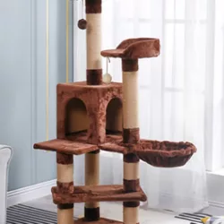 מתקן גירוד לחתול 130 ס״מ בצבע חום עם מיטה עגולה Pet-Deluxe ST-FCT-12