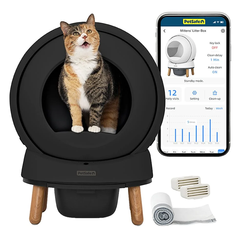 פטסייף ScoopFree SmartSpin שירותים אוטומטיים חכמים לחתול שחור PetSafe