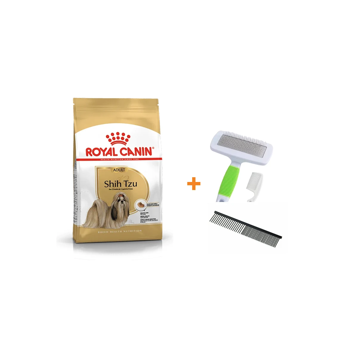 Royal Canin adult dog gift brush comb 50553 רויאל קנין לשיצו בוגר 3 ק”ג עם מברשת 14 ס״מ ומסרק מתכת מתנה