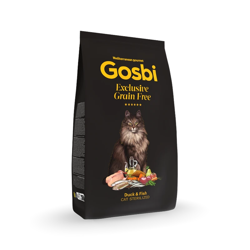 gosbi-7366-8436566803687 גוסבי אקסלוסיב חתול סטרילייז ללא דגנים ברווז ודגים 2 ק״ג