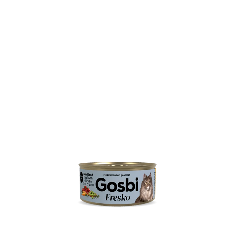 gosbi-7373-8436566800457 גוסבי פרסקו סטרילייז לחתולים בקר, עוף וזיתים (פטה) 70 גרם