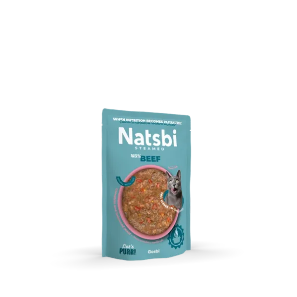 נטסבי בקר – מזון טבעי מאודה לחתולים 80 גרם Natsbi