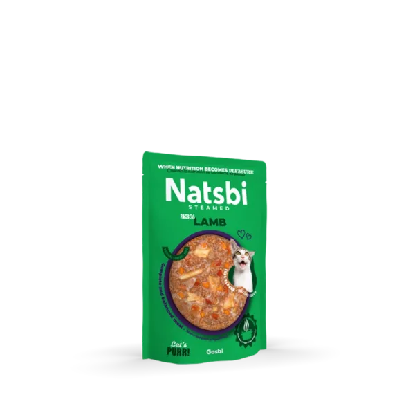נטסבי כבש – מזון טבעי מאודה לחתולים 80 גרם Natsbi