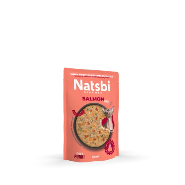 נטסבי סלמון – מזון טבעי מאודה לחתולים 80 גרם Natsbi